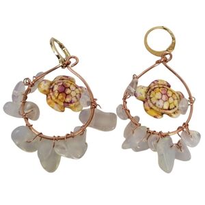 18K Gold Plated Cooper Hoop Faux Opal Turquoise Turtle Huggie Hoop Earrings